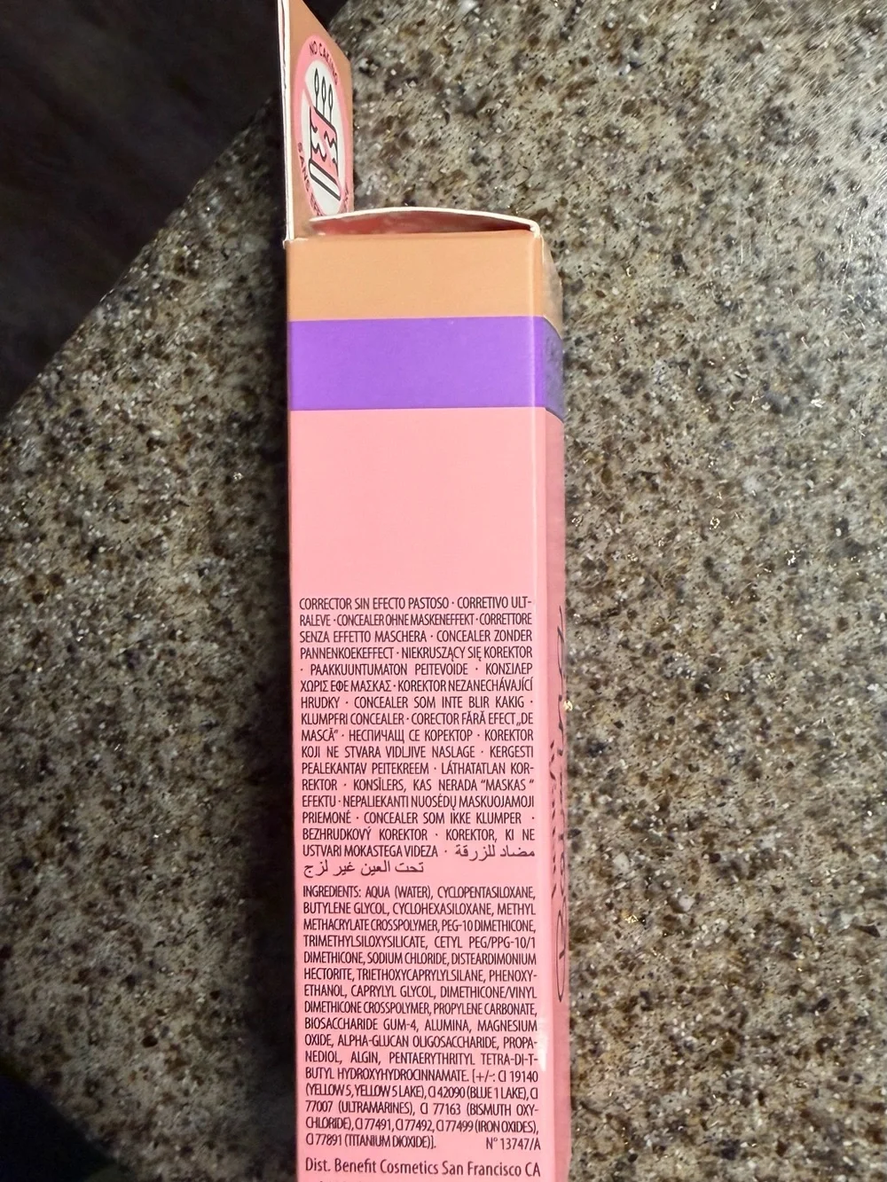 Benefit Full Coverage Liquid Concealer Box in Peach, Pink and Purple